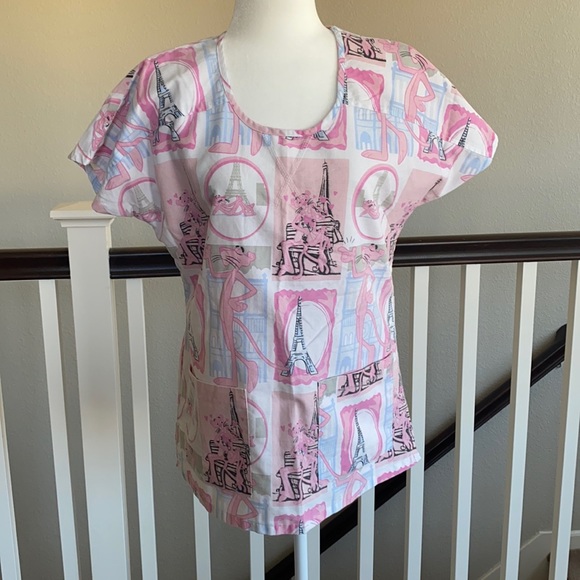 Pink Panther in Paris Scrubs Top - Picture 1 of 1